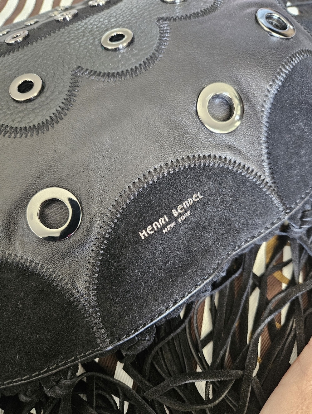 Henri Bendel Dylan Black Fringe Leather Hobo Rivet Crossbody Bag + Dustbag - Picture 9 of 15